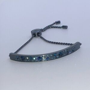 Michael Kors Gunmetal Blue Crystal Rhinestone Bar Slider Bolo Bracelet / OS